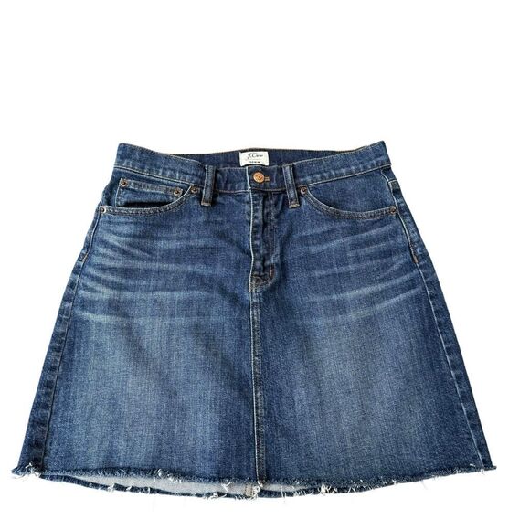 J. Crew Womens Denim Mini Skirt Blue Raw Hem Boho Western Festival Y2K Sz 27 - Picture 1 of 6